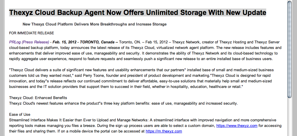 Thexyz Cloud Backup Agent Now Offers Unlimited Storage With New Update