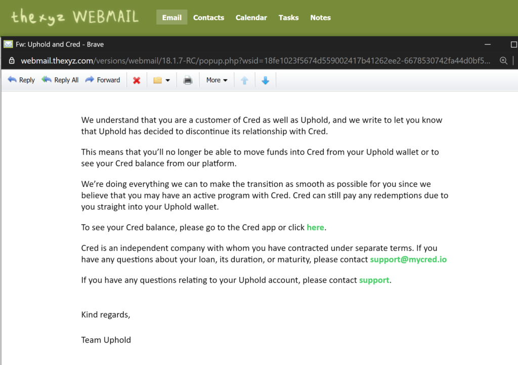 Uphold.com email notice